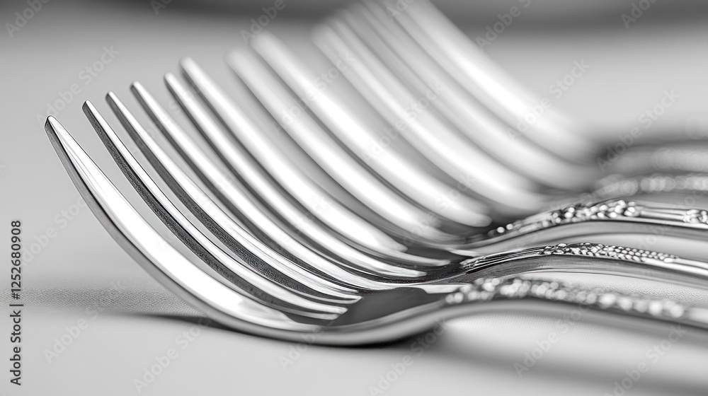 Silver forks arranged on a table, close-up view. Food photography, restaurant menu Silver forks arranged on a table, close-up view. Food photography, restaurant menu