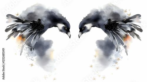 Watercolor Bird Wings Illus...