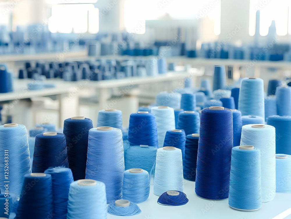 Fototapeta premium Blue Thread Spools, Realistic Product Image