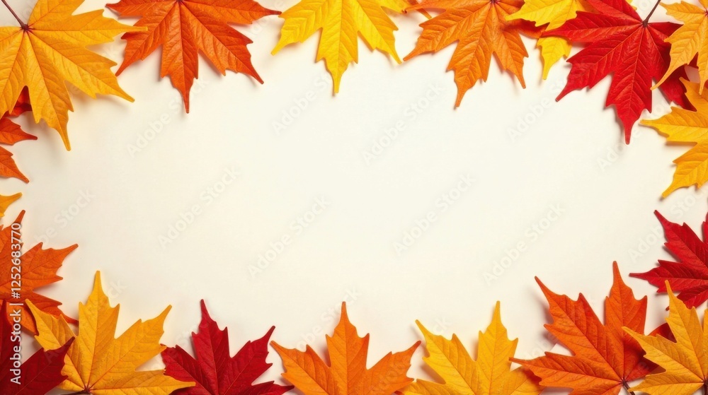 Autumnal Frame of Vibrant Maple Leaves with Copy Space for Seasonal Designs and Fall Greetings Autumnal Frame of Vibrant Maple Leaves with Copy Space for Seasonal Designs and Fall Greetings