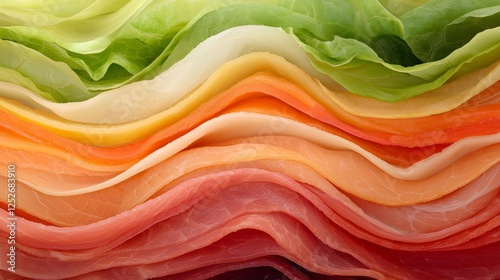 Colorful Layers of Sliced Deli Meats and Vegetables in Rainbow Arrangement