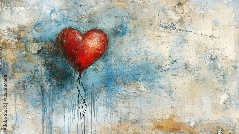 Red Heart Balloon Against Textured Red Heart Balloon Against Textured