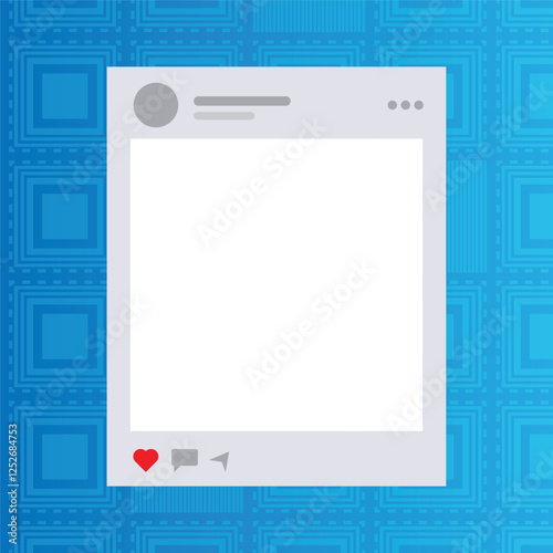 A white Instagram post with a heart and a red arrow. The post is blank and has no text