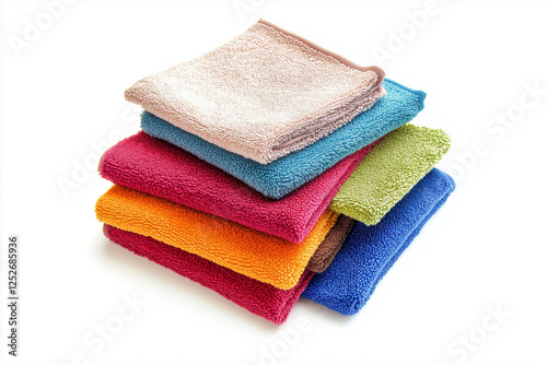 Cloth Fabric in many colors isolated on white background, Selective focus fold sack cloth on white background, Close up shot textile cloth.