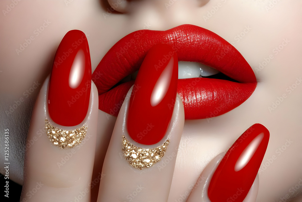 Obraz premium Red Nails and Lips Illustration