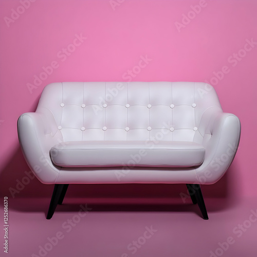 White Sofa on Pink Backgrou...