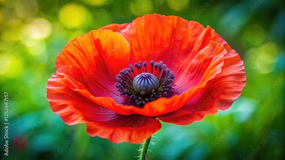 Large poppy flower with vibrant red petals and dark green stem, wildflowers, red poppies Large poppy flower with vibrant red petals and dark green stem, wildflowers, red poppies