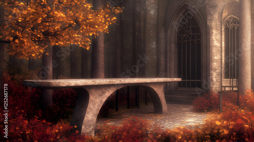 Autumnal Forest Bench 3D Il...