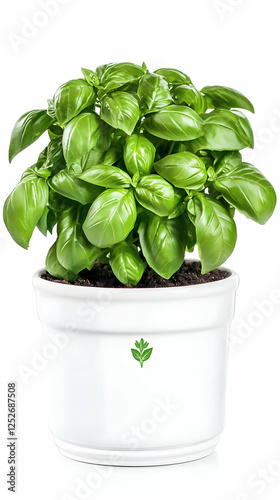 Vibrant Basil Plant in Whit...