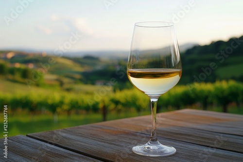 Enjoying white wine in a vineyard during sunset