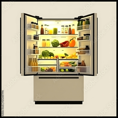 Full Refrigerator 3D Illust...