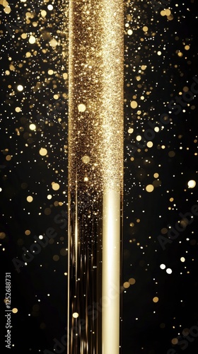 Sparkling golden dust swirls gracefully against a dark background