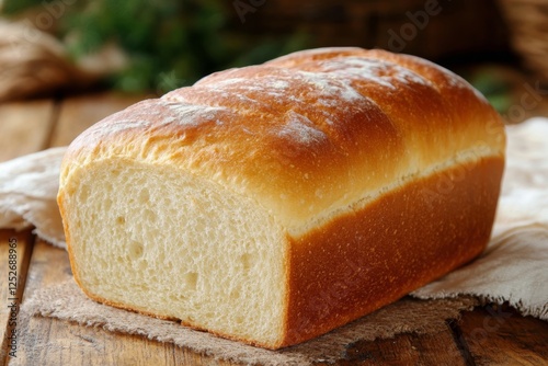 Rustic bread loaf and ceramic jug on a wooden table in a warm kitchen setting