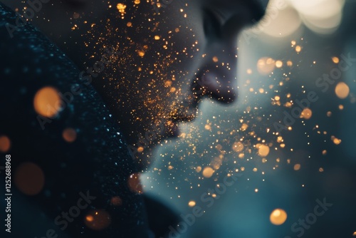Sparkling golden bokeh lights create a dreamy atmosphere during a festive nig...