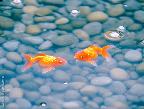 Serene Goldfish in Pebble P...