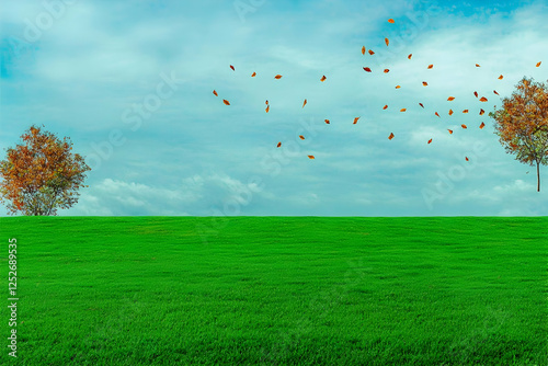 Autumn Leaves Green Field I...