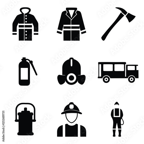 Firefighter and Rescue Equipment Silhouette Collection