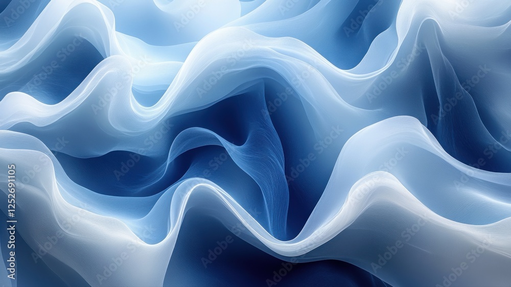 Obraz premium Flowing Waves of Soft Blue Fabric in Gentle Motion and Light