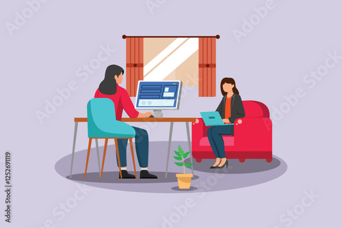 Working from home concept. Colored flat vector illustration isolated.