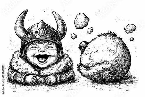 Joyful Viking Child Illustr...
