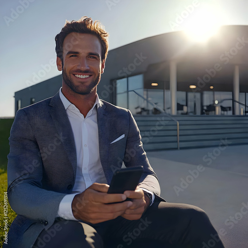 Smiling Businessman Uses Sm...