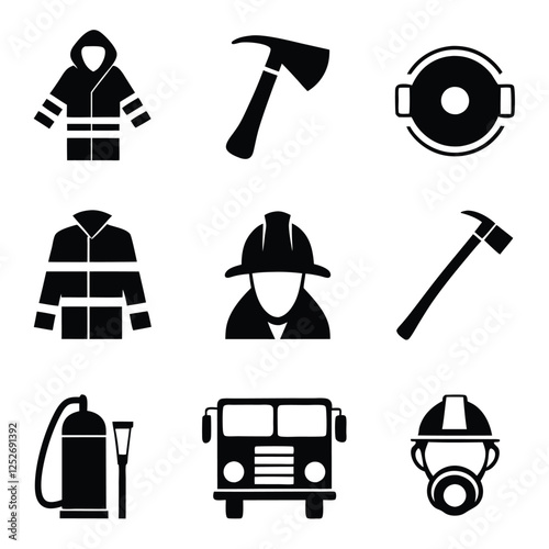 Silhouette Collection of Firefighter Equipment and Tools