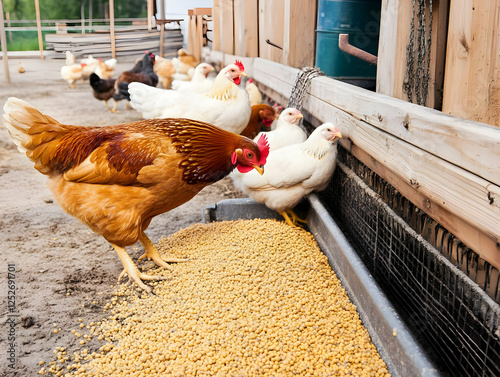 Farm Chickens Eating Grain ...