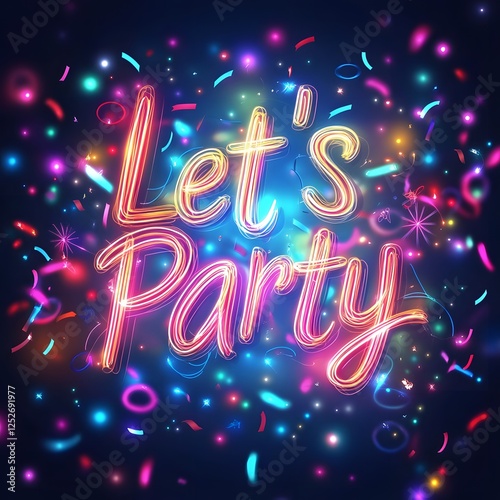 Vibrant Neon Background with Glowing Confetti Explosion and Lively Typography