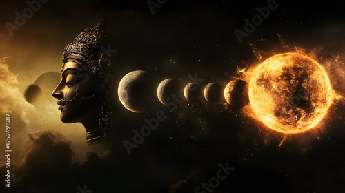 An artistic visualization of the interplay between Rahu and Ketu in a Vedic astrological eclipse