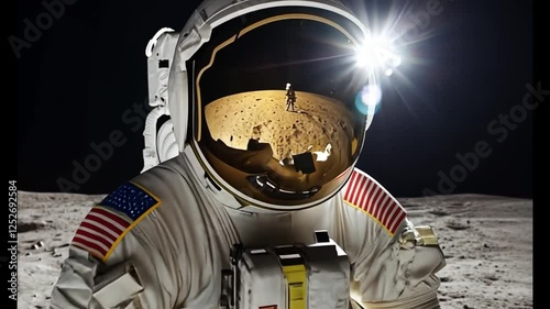 Astronaut on Moon, Sun Glare, Space Exploration