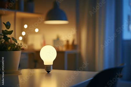 Soft glow of a decorative light bulb illuminating a cozy dining table setting