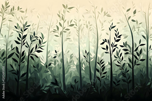 Abstract Green Forest Illus...