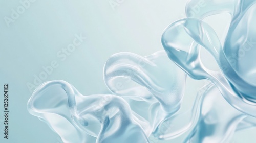 Fluid, organic 3D shapes flowing over a solid light blue background.