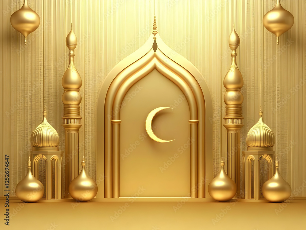 Obraz premium Golden Islamic Architecture 3D Render