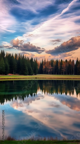 Serene Lake Reflection Land...