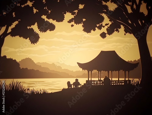 Sunset Lakeside Pavilion Il...