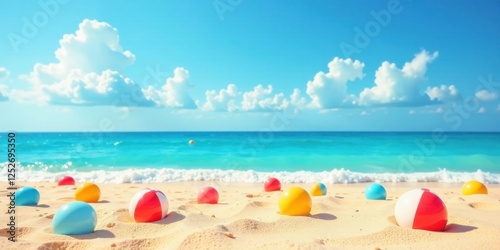 Wallpaper Mural Colorful beach balls nestled in soft sand, under a vibrant summer sky and tranquil ocean waves. A perfect summer scene. Torontodigital.ca