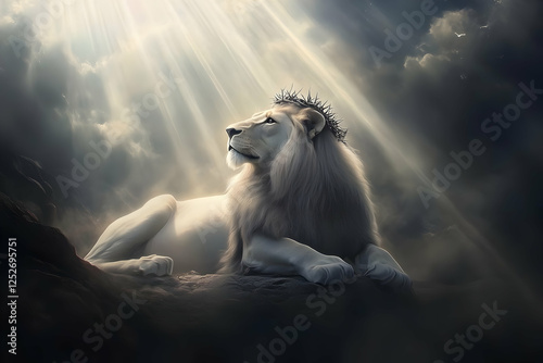Majestic White Lion Crowned...