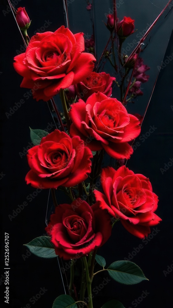 Obraz premium bouquet of red roses on black background