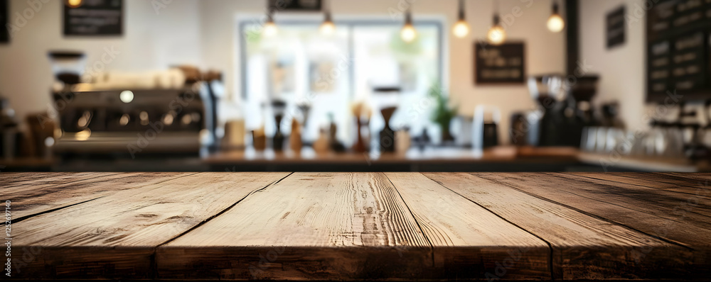 Cafe wood table, coffee shop background Cafe wood table, coffee shop background