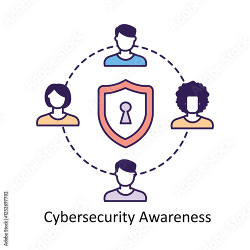  Vector icon for Cybersecurity Awareness. Depicts a shield and connected people to symbolize safe digital environments.