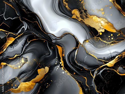 Abstract Gold Black Marble Art