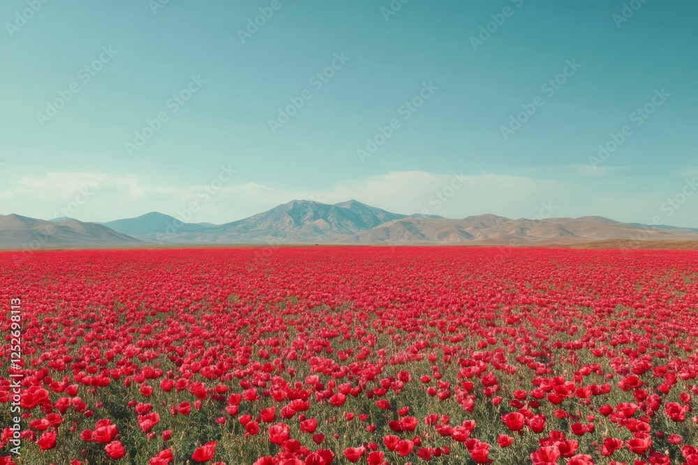 Vibrant red flowers blanket desert landscape in springtime sunshine Vibrant red flowers blanket desert landscape in springtime sunshine