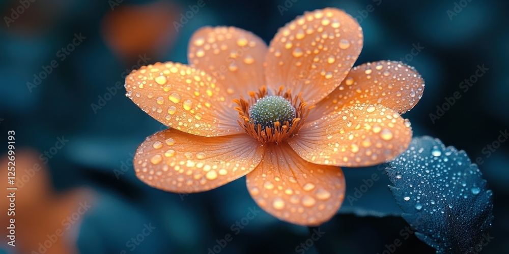 Dew-Kissed Blossom: A Macro Photography of an Orange Flower Dew-Kissed Blossom: A Macro Photography of an Orange Flower