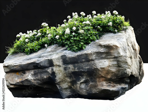 Stone Rock with White Flowe...