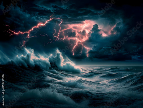 Dramatic Ocean Storm Illust...