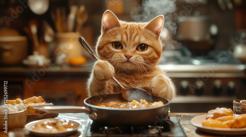 cut cat cooking in the kitchen