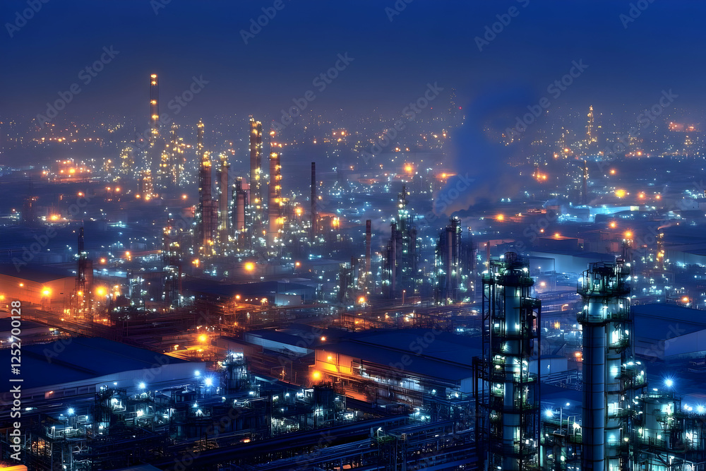 Fototapeta premium Night Industrial Complex Illustration