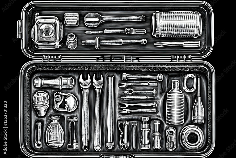 Obraz premium Engraved Tool Kit Illustration