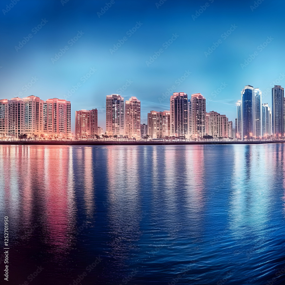 Fototapeta premium Night Cityscape Reflection